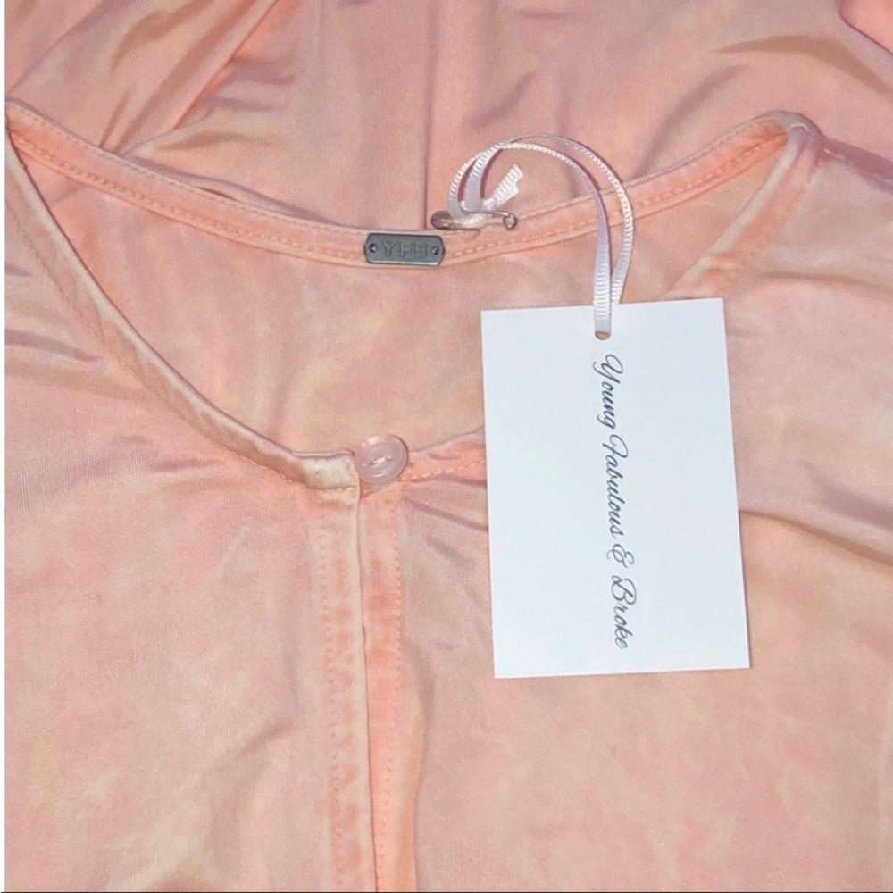 YF&B Peachy Pink Single Button Crossover Front LS Sides Ruched Mini Dress SzS - Picture 15 of 16